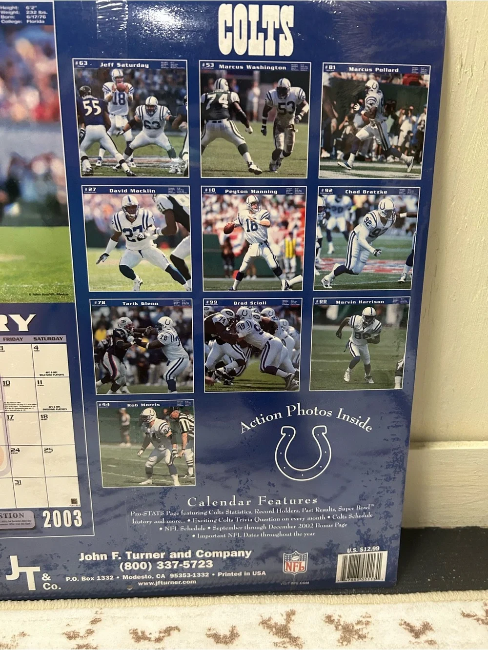 Vintage 2003 Indianapolis Colts NFL Team Calendar Sealed Peyton Manning